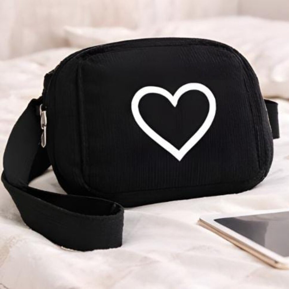 Corduroy Crossbody Bag Heart Design Valentine Gift for Her Mini Shoulder Bag